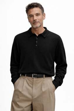 1990s Precious Fibers Black Cashmere Collared Sweater Polo Top Large
